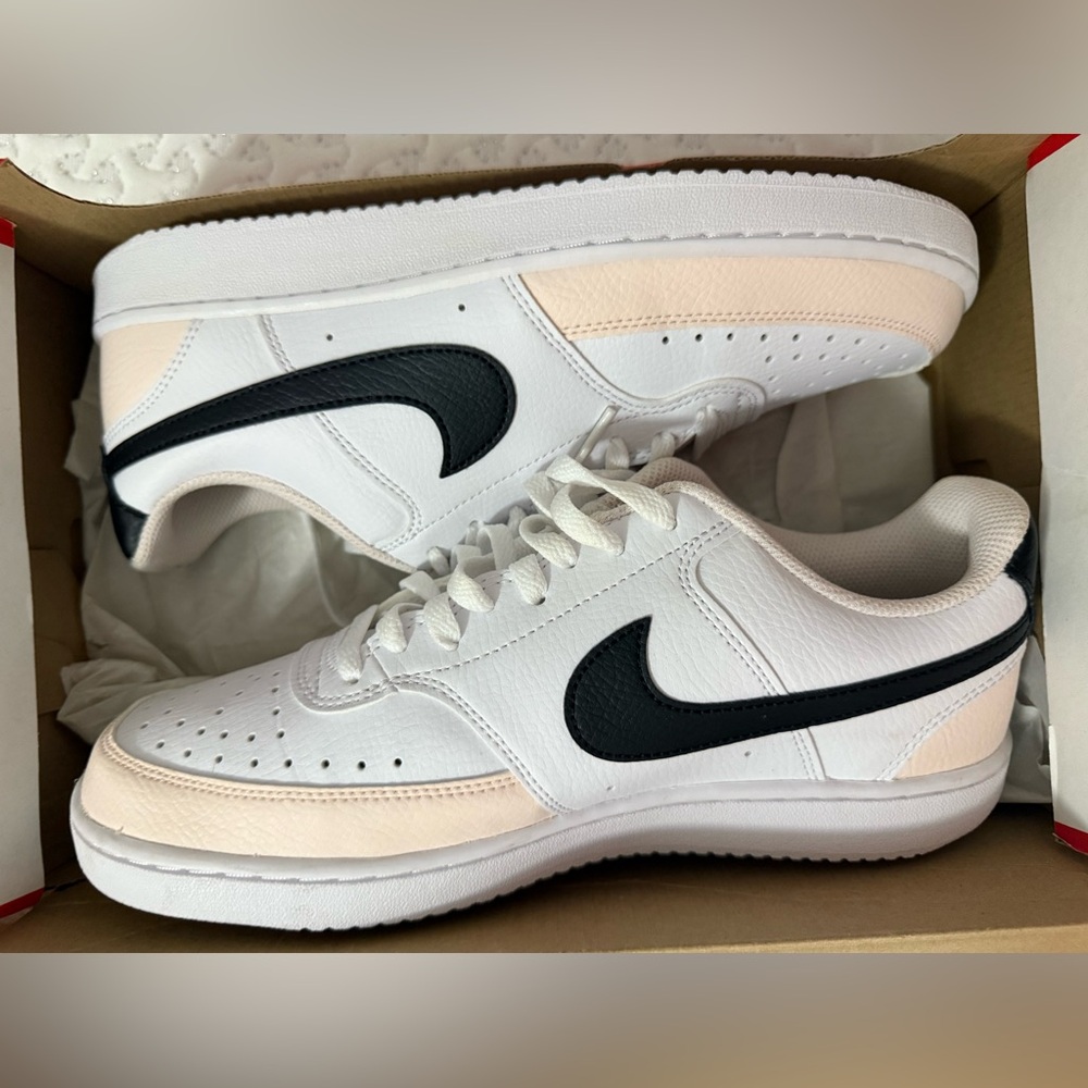 Nike Court Vision Lo in White, Black, and Light Soft Pink